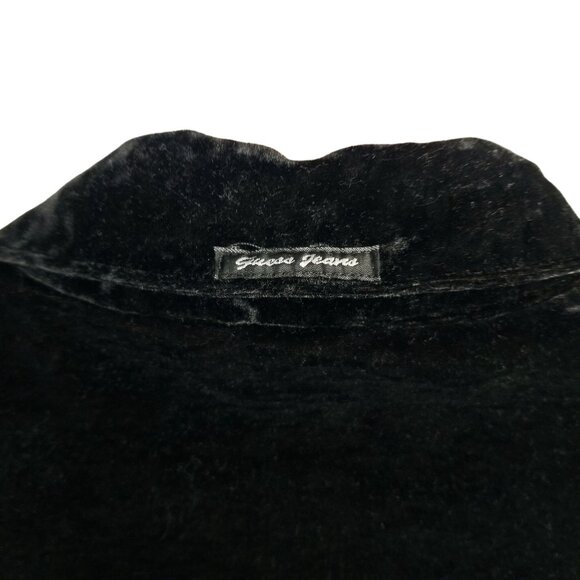 Vintage Guess Black velvet button up sweatshirt jacket size medium - Picture 8 of 10